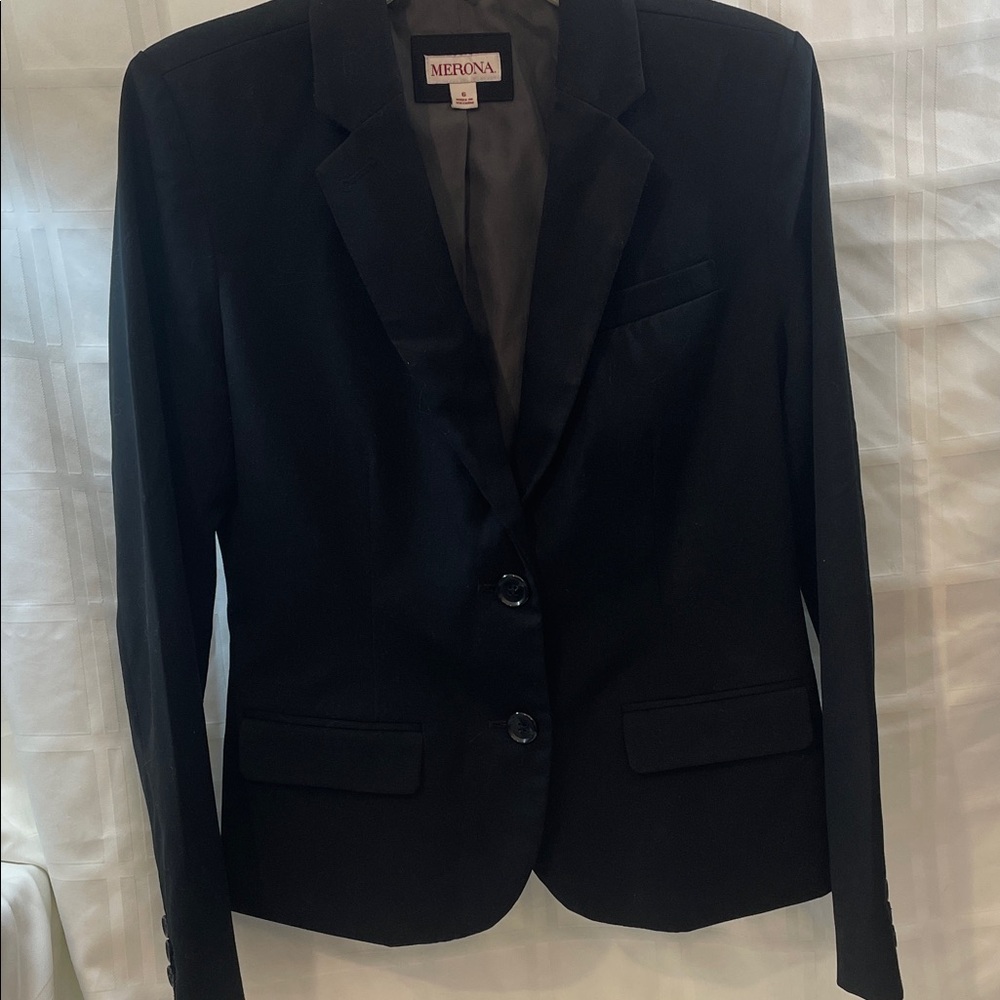 Merona Classic Black Women's Blazer Size 6, PTP 18”, pit to cuff 18” L 36” - Picture 10 of 14